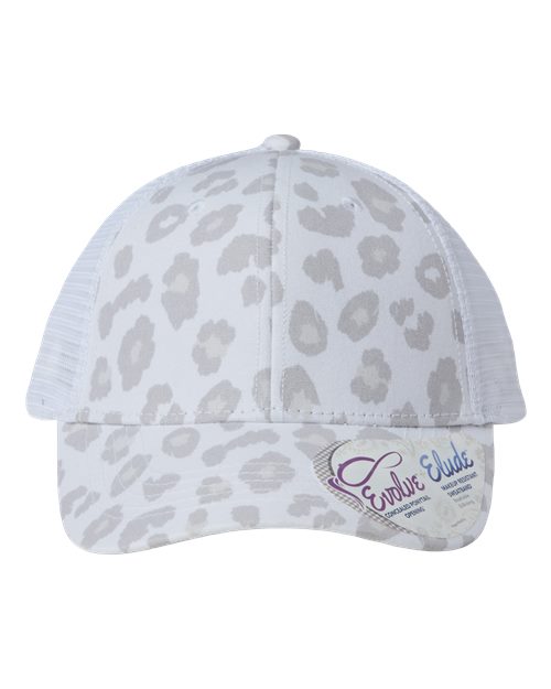 Infinity Her Women's Modern Trucker Cap — Snow Leopard/ White — Front