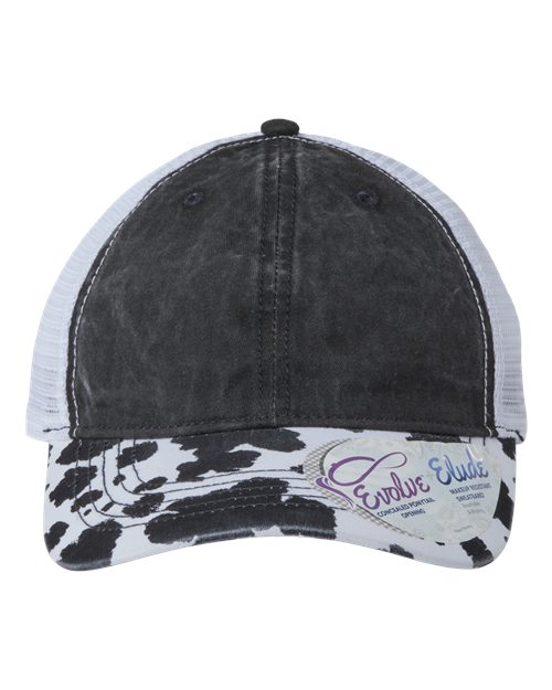 Infinity Her Women's Printed Bill with Mesh Back Cap — Black/ Cow/ White — Front