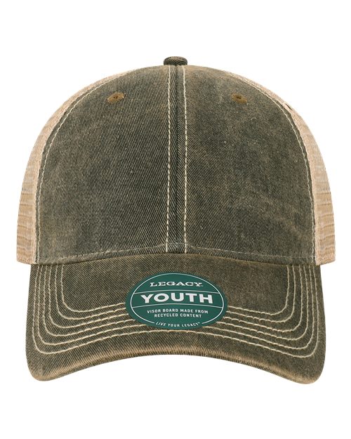 LEGACY Youth Old Favorite Trucker Cap — Black/ Khaki — Front