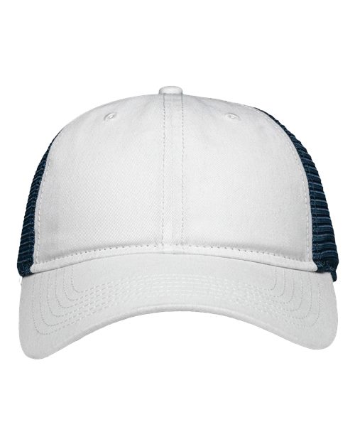 Sportsman Traditional Lo-Pro Mesh Back Trucker Fit Cap — Chino White/ Navy — Front