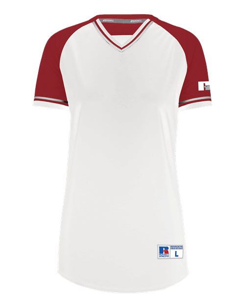 Russell Athletic Women's Classic V-Neck Jersey — White/ True Red/ White — Front