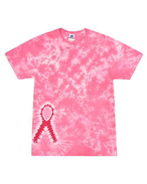 Colortone Youth Shapes Tie-Dyed T-Shirt — Pink Ribbon — Front