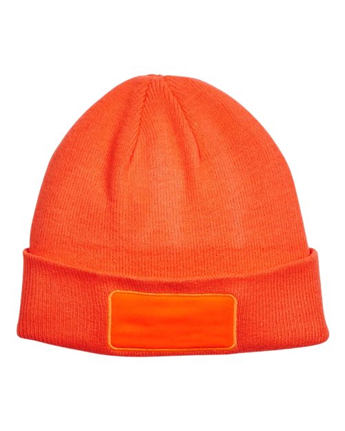 Big Accessories Patch Beanie — Neon Orange — Front