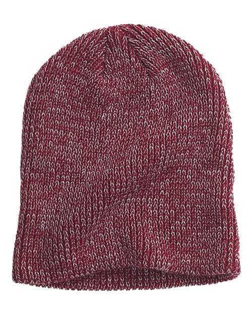 Big Accessories Ribbed Marled Beanie — Maroon/ Grey — Front