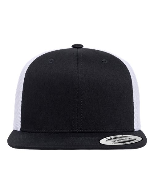 YP Classics Retro High Profile Trucker Cap — Black/ White — Front