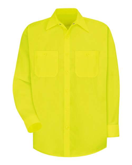Red Kap Men's Enhanced Visibility Long Sleeve Work Shirt — Yellow/ Green — Front