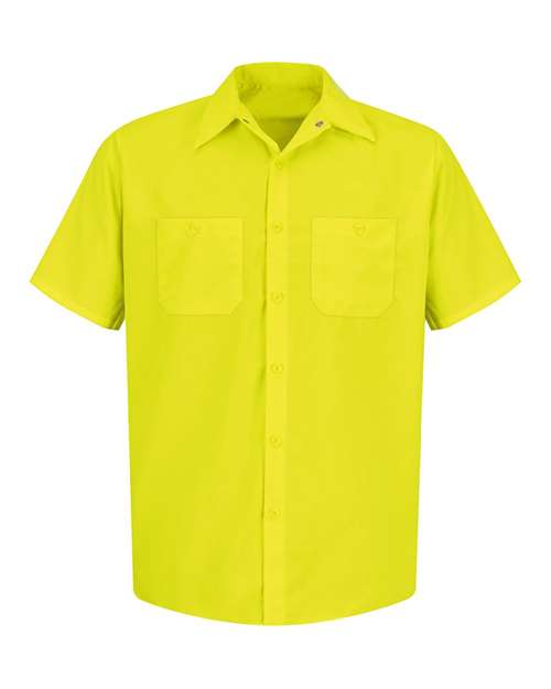 Red Kap Men's Enhanced Visibility Short Sleeve Work Shirt — Yellow/ Green — Front