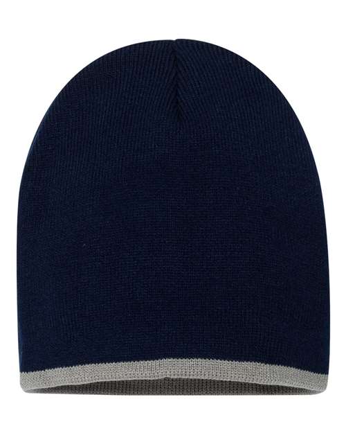 Sportsman 8" Bottom-Striped Beanie — Navy/ Grey — Front