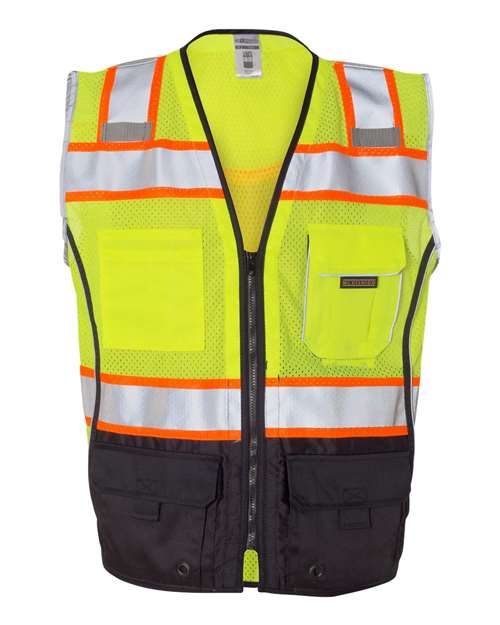 Kishigo Unisex Premium Black Series® Black Bottom Class 2 Vest — Lime — Front