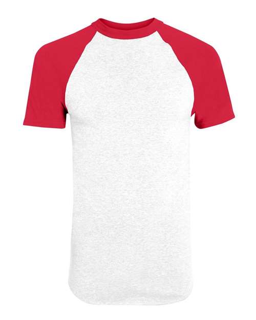 Augusta Sportswear Youth Raglan Baseball Jersey — White/ Red — Front