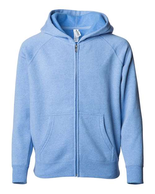 Independent Trading Co. Youth Lightweight Special Blend Raglan Zip Hood — Pacific — Front