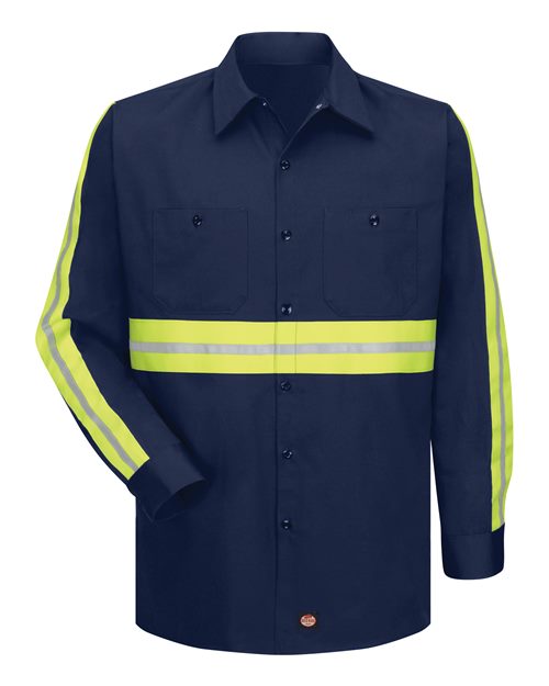 Red Kap Men's Enhanced Visibility Long Sleeve Cotton Work Shirt — Navy — Front