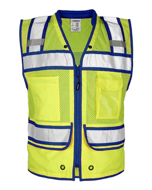 Kishigo Men's Color Contrast High Performance Surveyors Vest — Lime/ Royal Blue - S5042 — Front