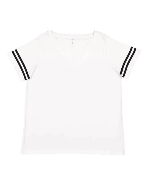 LAT Women's Curvy Collection Vintage Football T-Shirt — White Solid/ Black — Front