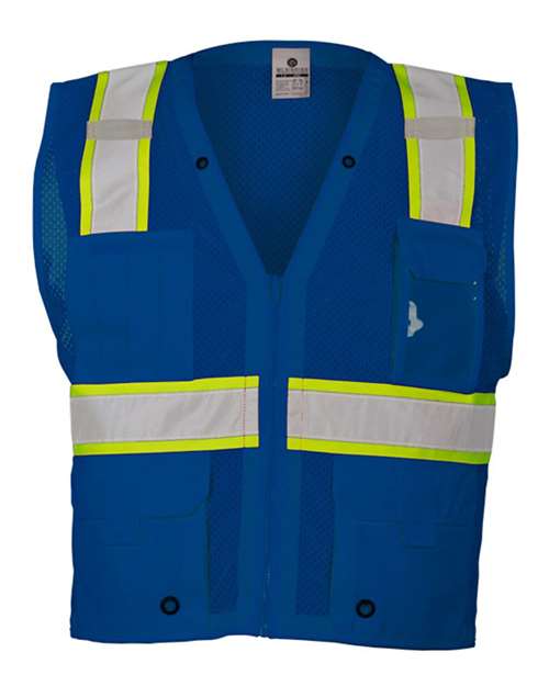 Kishigo Unisex EV Series® Enhanced Visibility Multi-Pocket Mesh Vest — Royal Blue/ Lime - B102 — Front