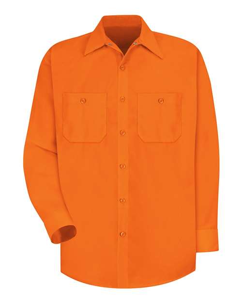 Red Kap Men's Tall Enhanced Visibility Long Sleeve Work Shirt — For. Orange — Front