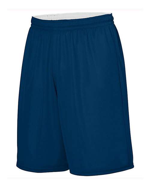 Augusta Sportswear Youth Reversible Wicking Shorts — Navy/ White — Front