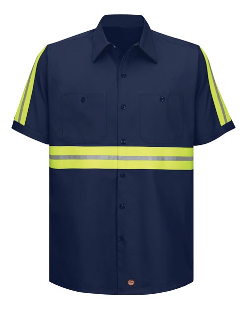Red Kap Men's Tall Enhanced Visibility Short Sleeve Cotton Work Shirt — Navy — Front