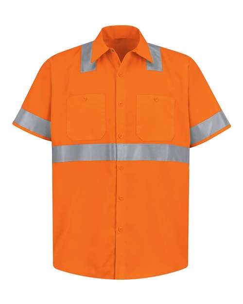 Red Kap Men's High Visibility Safety Short Sleeve Work Shirt — O2-Fluorescent Orange — Front