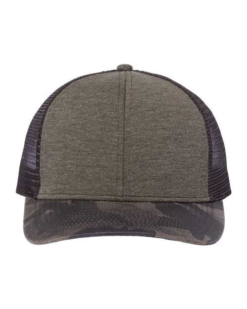 DRI DUCK Pique Trucker Cap — Rock/ Camo — Front