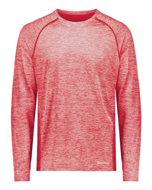 Holloway Youth Electrify CoolCore® Long Sleeve T-Shirt — Scarlet Heather — Front