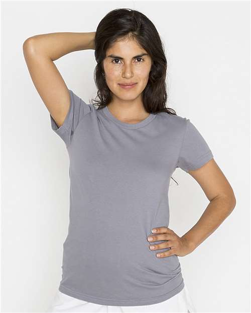 Los Angeles Apparel Women's USA-Made Fine Jersey T-Shirt — Slate — On model · front