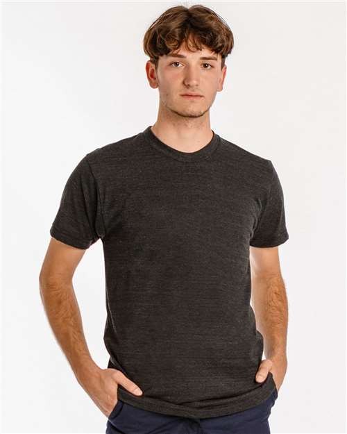 Los Angeles Apparel Unisex USA-Made Triblend T-Shirt — Tri-Black — On model · front