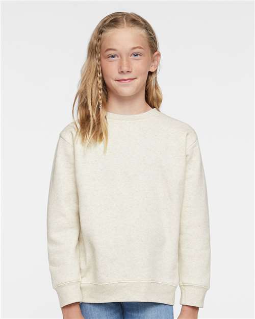 LAT Youth Elevated Fleece Crewneck Sweatshirt — Natural Heather — On model · front