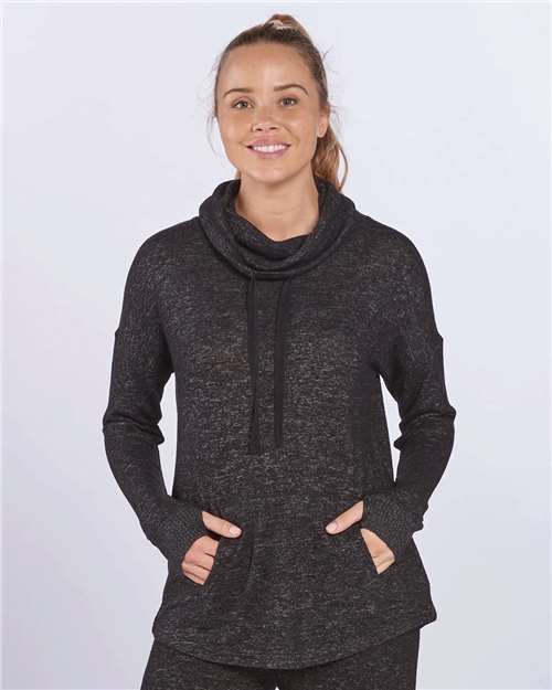 Boxercraft Women's Cuddle Cowlneck Pullover — Black Heather — On model · front