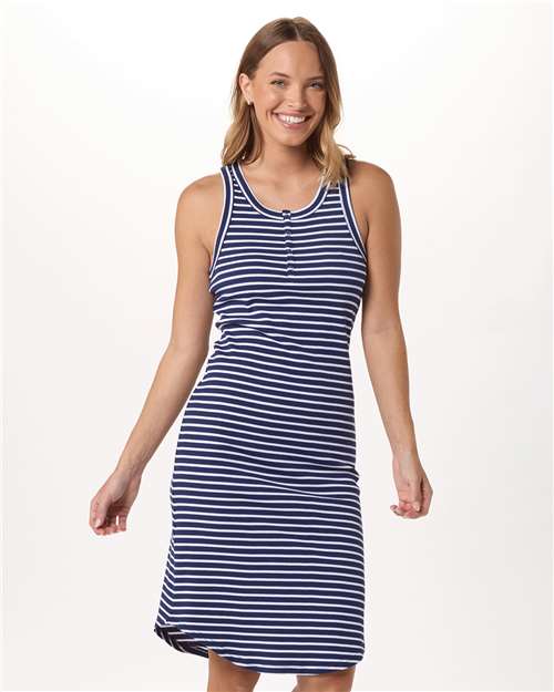 Boxercraft Women's Vivian Dress — White/ Navy — On model · front