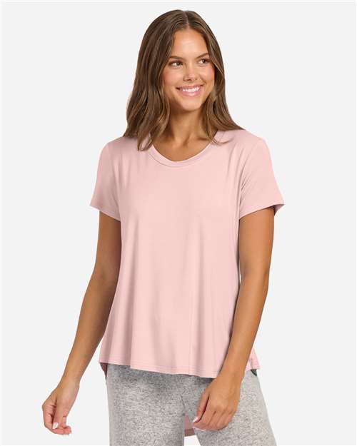 Boxercraft Women's Bamboo Scoop Neck T-Shirt — Pink Serenity — On model · front