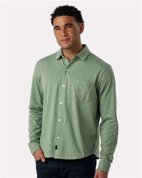 Recover Men's Eco Button Down Shirt — Fern — On model · front