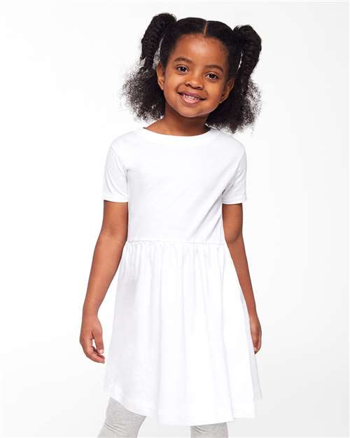 Rabbit Skins Toddler Fine Jersey Dress — White — On model · front