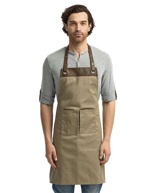 Artisan Collection by Reprime Espresso Bib Apron — Khaki/ Brown — On model · front