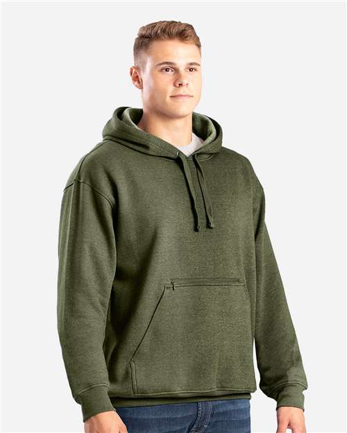 Berne Apparel Men's Heritage Zip Pocket Hooded Sweatshirt — Cedar Green — On model · front