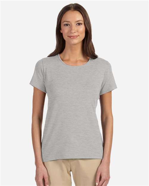 Devon & Jones Women's Perfect Fit™ Shell T-Shirt — Grey Heather — On model · front