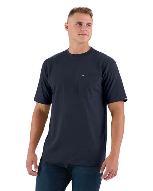 Berne Apparel Men's Tall Heavyweight Pocket T-Shirt — Navy — On model · front