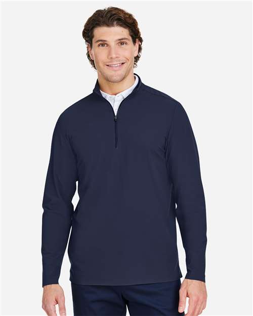 Devon & Jones Men's CrownLux Performance® Windsor Welded Quarter-Zip Pullover — Navy — On model · front
