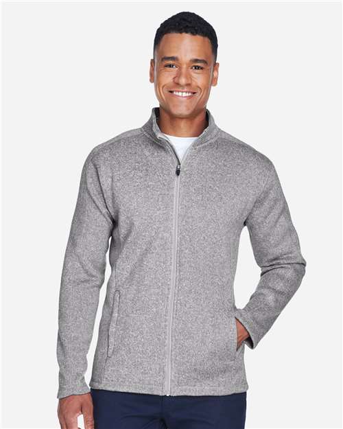 Devon & Jones Men's Bristol Full-Zip Sweater Fleece Jacket — Grey Heather — On model · front