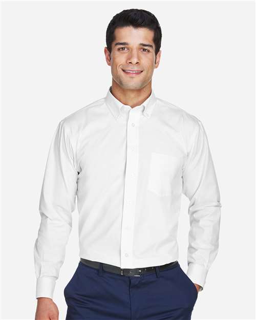 Devon & Jones Men's Crown Collection® Oxford Woven Dress Shirt — White — On model · front