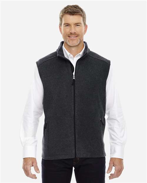CORE365 Men's Tall Journey Fleece Vest — Heather Charcoal — On model · front