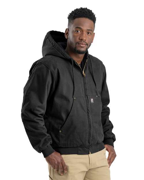 Berne Apparel Men's Heartland Washed Cotton Duck Hooded Jacket — Black — On model · front