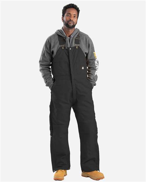 Berne Apparel Men's Tall Heritage Insulated Bib Overall — Black — On model · front
