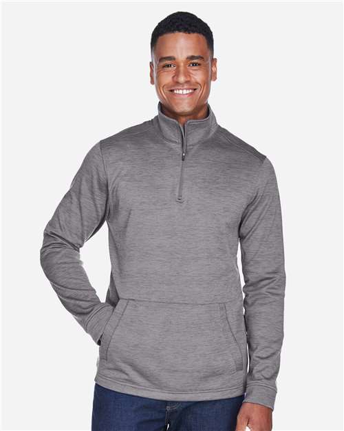 Devon & Jones Men's Newbury Mélange Fleece Quarter-Zip Pullover — Dark Grey Heather — On model · front