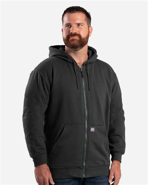 Berne Apparel Men's Heritage Thermal Lined Hooded Sweatshirt — Black — On model · front