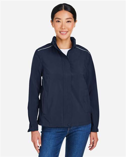 CORE365 Women's Packable Rain Jacket — Classic Navy — On model · front