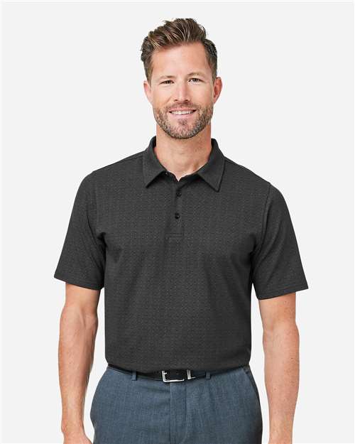 Devon & Jones Men's Crownlux Performance® Geo Polo — Black/ Graphite — On model · front