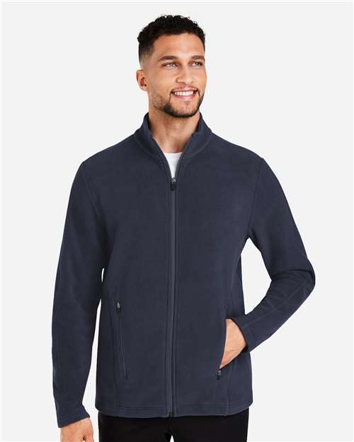Devon & Jones Men's CrownLux Performance® Fleece Full-Zip Jacket — Navy — On model · front