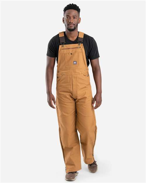Berne Apparel Men's Slab Unlined Duck Bib Overall — Brown Duck_34 — On model · front