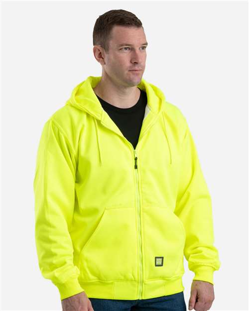 Berne Apparel Men's Heritage Thermal-Lined Full-Zip Hooded Sweatshirt — Yellow — On model · front